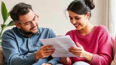 An illustration of a family reviewing health insurance documents, showcasing affordability and security in healthcare planning.