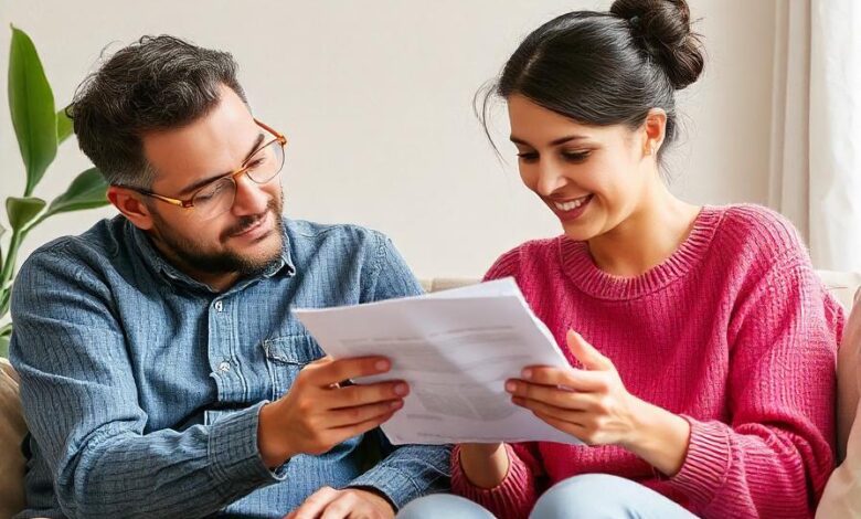 An illustration of a family reviewing health insurance documents, showcasing affordability and security in healthcare planning.