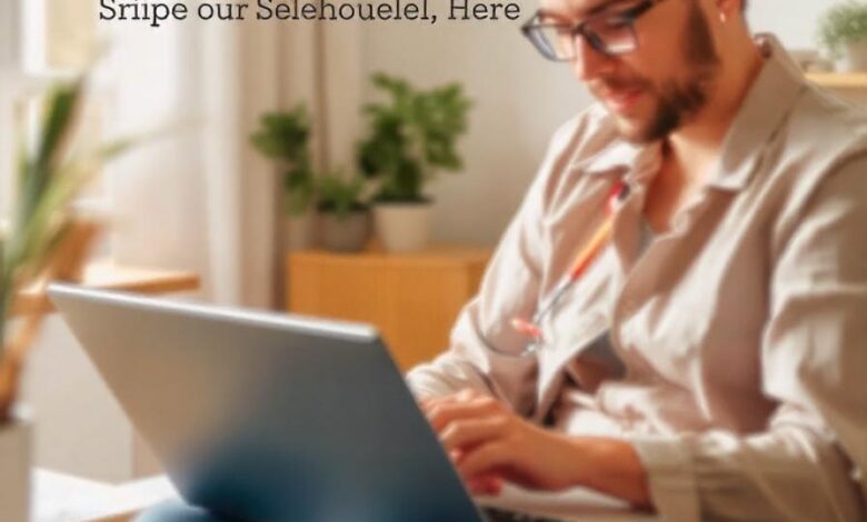 A self-employed professional working from home, reviewing health insurance plans on a laptop.